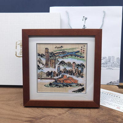 两江新区礼物两江云涌夏布版画