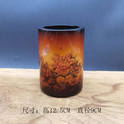 山神漆器筆筒-國色天香和萬山紅遍