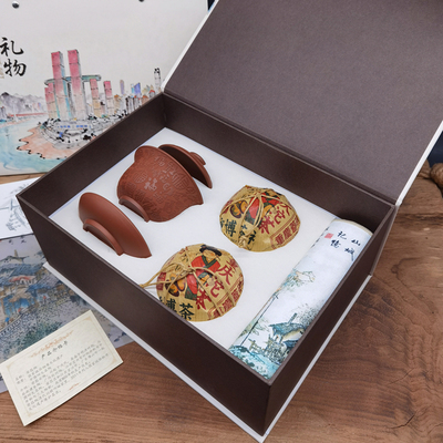 荣昌陶盖碗+单沱2个+山城记忆茶巾茶席礼盒425档