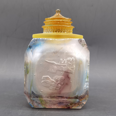 大礼堂琉璃茶叶罐立体内浮雕