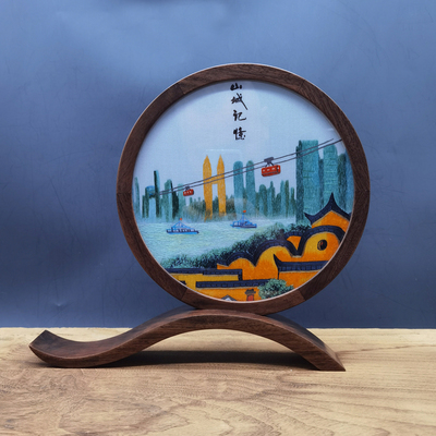 渝城印象蜀绣双面绣摆件