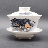 重庆文创山城印象手绘骨瓷盖碗茶杯伴手礼纪念品