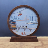 蜀绣渝城印象胡桃木摆件