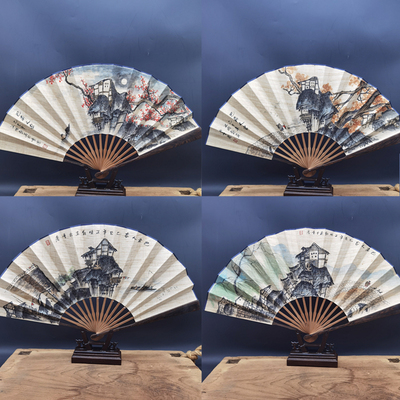 重慶榮昌折扇夏布折扇手繪巴渝吊腳樓渝禮堂-3