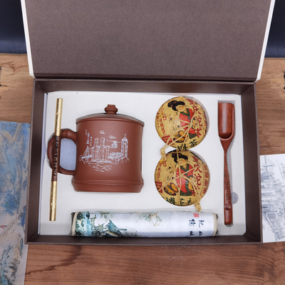 荣昌陶竹节杯刻图组合经典礼盒375档