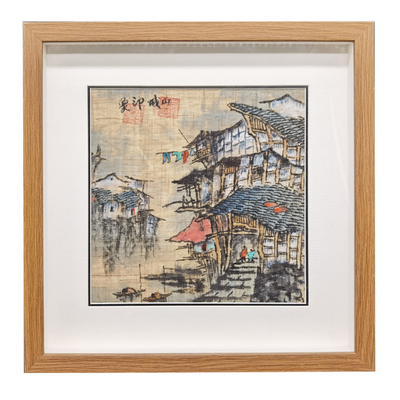 35X35cm 吊腳樓夏布畫-1
